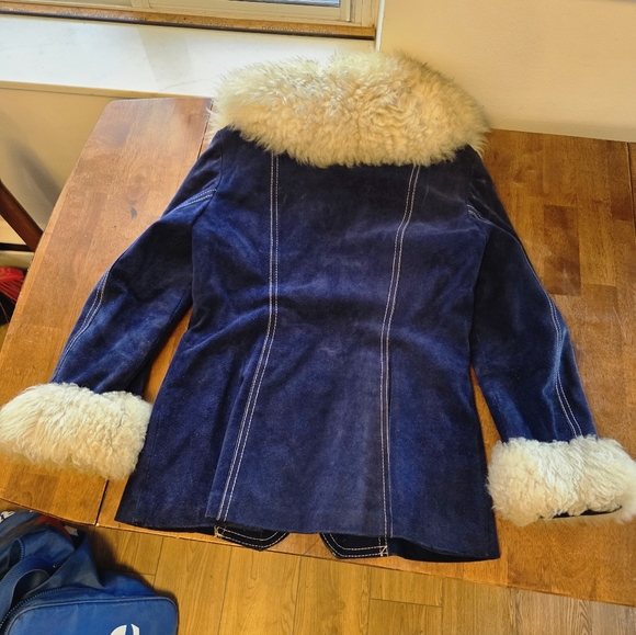 Rare Vintage 60s 70s Blue Velvet Penny Lane Jacket Faux Fur Trim Mod Boho S/M - Picture 9 of 10